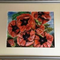 Großes original Pastellkreide - Bild, rote Mohnblumen, 62,5 cm x 47,5 cm Bild 3