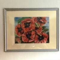 Großes original Pastellkreide - Bild, rote Mohnblumen, 62,5 cm x 47,5 cm Bild 4