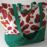 Stofftasche Mohnblumen aus Baumwolle mit vier Henkeln für Einkauf und Freizeit Bild 1