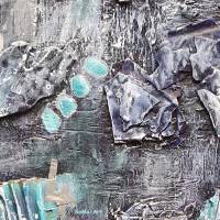 Strukturbild mit Collage in Nachtblau und Mint auf Leinwand, Wandbild, Wohnraumdekoration, Kunstwerk Bild 6