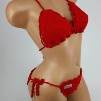 Bikini Damen gehäkelt rot Häkelbikini Spezialgarn Bogenkante Bild 3
