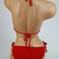 Bikini Damen gehäkelt rot Häkelbikini Spezialgarn Bogenkante Bild 5
