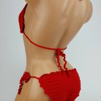 Bikini Damen gehäkelt rot Häkelbikini Spezialgarn Bogenkante Bild 6