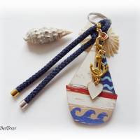 Schlüsselanhänger aus Segelseil/Segeltau mit Schiff und Wechselanhänger -  Geschenk,marine,unisex Bild 1