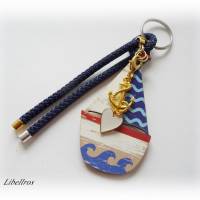 Schlüsselanhänger aus Segelseil/Segeltau mit Schiff und Wechselanhänger -  Geschenk,marine,unisex Bild 2