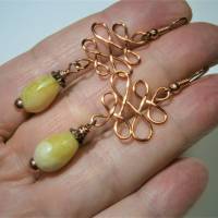 Ohrringe handgemacht mit Lemon Jade Tropfen an celtic knot Ornament kupfer boho als Geschenk Bild 2