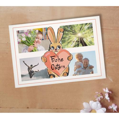 Osterkarte Hase mit Herz 4 Fotos Printable DIY