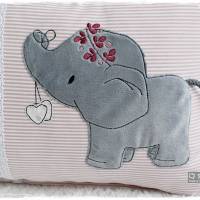 Kissen rose/weiß mit Doodlestickerei Elefant, personalisierbar Bild 3