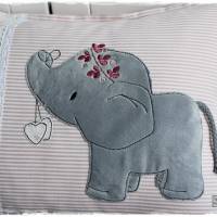 Kissen rose/weiß mit Doodlestickerei Elefant, personalisierbar Bild 5
