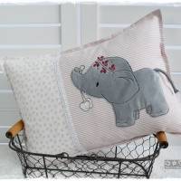 Kissen rose/weiß mit Doodlestickerei Elefant, personalisierbar Bild 6