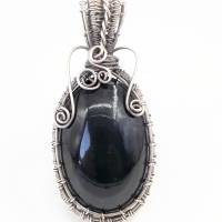 Kettenanhänger Regenbogen-Obsidian gewebt mit 925 Silber geschwärzt Bild 1