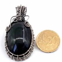 Kettenanhänger Regenbogen-Obsidian gewebt mit 925 Silber geschwärzt Bild 2