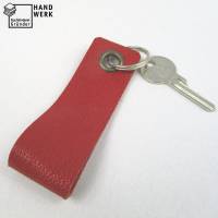 Schlüsselanhänger, Leder, hell-rot, Schlüsselring rund, 11 x 3,5 cm Bild 1