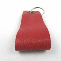 Schlüsselanhänger, Leder, hell-rot, Schlüsselring rund, 11 x 3,5 cm Bild 3