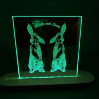 Lasergravur auf Spiegel mit Motiv Hasen, mit farbigem Licht und Fernbedienung inkl. Wunschtext Bild 2