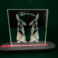 Lasergravur auf Spiegel mit Motiv Hasen, mit farbigem Licht und Fernbedienung inkl. Wunschtext Bild 5