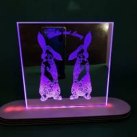 Lasergravur auf Spiegel mit Motiv Hasen, mit farbigem Licht und Fernbedienung inkl. Wunschtext Bild 6
