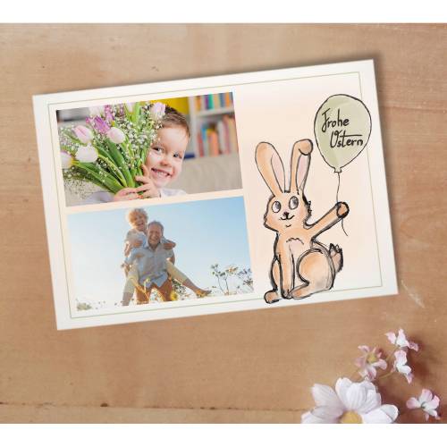 Osterkarte Hase mit Luftballon Printable DIY