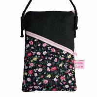 Handytasche Mini Umhängetasche schwarz Crossbag handmade aus Baumwollstoff 2 Fächer Farb- und Musterauswahl Bild 1