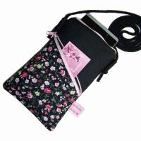 Handytasche Mini Umhängetasche schwarz Crossbag handmade aus Baumwollstoff 2 Fächer Farb- und Musterauswahl Bild 2