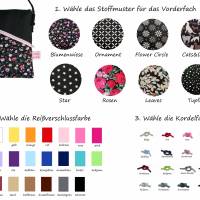 Handytasche Mini Umhängetasche schwarz Crossbag handmade aus Baumwollstoff 2 Fächer Farb- und Musterauswahl Bild 3
