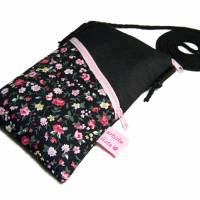 Handytasche Mini Umhängetasche schwarz Crossbag handmade aus Baumwollstoff 2 Fächer Farb- und Musterauswahl Bild 4