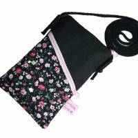 Handytasche Mini Umhängetasche schwarz Crossbag handmade aus Baumwollstoff 2 Fächer Farb- und Musterauswahl Bild 5