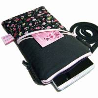 Handytasche Mini Umhängetasche schwarz Crossbag handmade aus Baumwollstoff 2 Fächer Farb- und Musterauswahl Bild 6