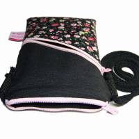 Handytasche Mini Umhängetasche schwarz Crossbag handmade aus Baumwollstoff 2 Fächer Farb- und Musterauswahl Bild 7