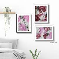 Modernes 3-teiliges Set Acrylbilder in leuchtenden Rosatöne mit Mustermix auf Künstlerpapier, ungerahmt, Wohnraumdeko Bild 1