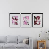 Modernes 3-teiliges Set Acrylbilder in leuchtenden Rosatöne mit Mustermix auf Künstlerpapier, ungerahmt, Wohnraumdeko Bild 6