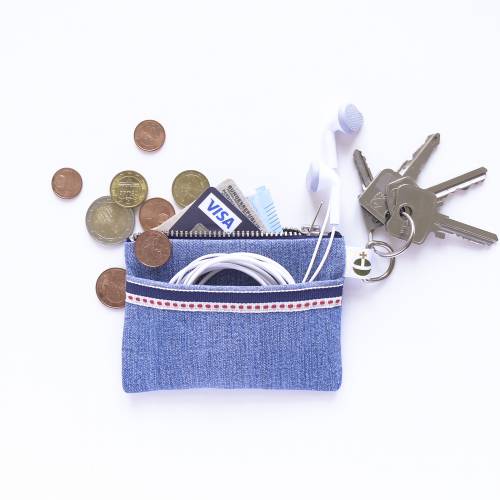 Upcycling-Geldbörse, Jeans, Schlüsseletui, Kopfhöhrertasche, Kreditkartentasche, Portemonnaie