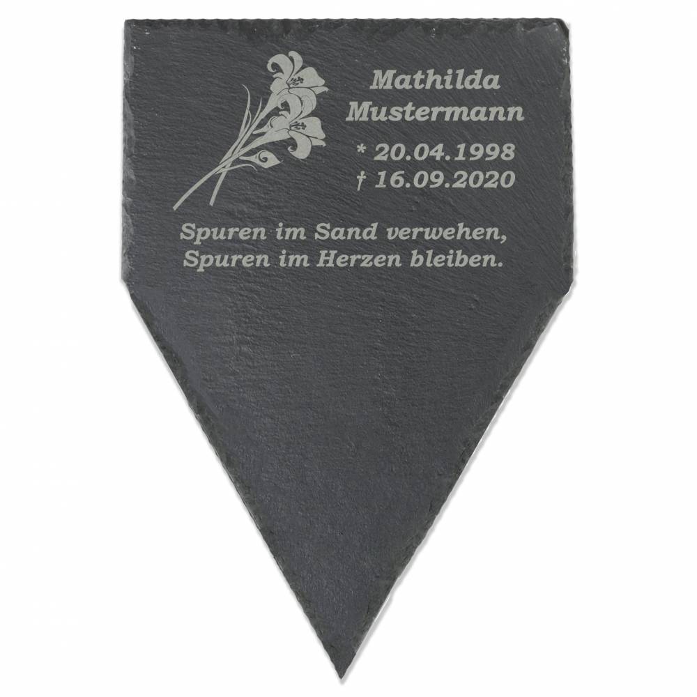 Grabplatte Grabstein Schiefer Gedenkstein Wunschgravur ca.20x30cm mit der Stütze 