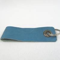 Schlüsselanhänger, Leder, hell-blau, Schlüsselring rund, 11 x 3,5 cm Bild 2