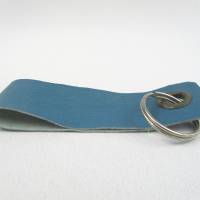 Schlüsselanhänger, Leder, hell-blau, Schlüsselring rund, 11 x 3,5 cm Bild 4