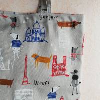 Einkaufstasche, Shopper, mit Paris-Hunde Motiven, Stofftasche, Stoffbeutel, Einkaufsbeutel Bild 3