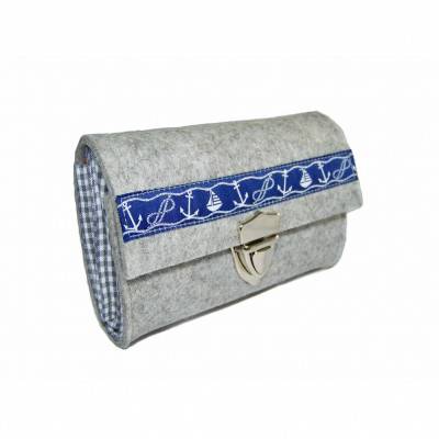 Portemonnaie Filz + Karostoff Handmade Geldbörse Börse Geldbeutel aus Merino Wollfilz Baumwollstoff