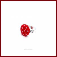 Ring "Polka Dots" Cabochon 18mm rot-, schwarz-, rosa-, oder pink-weiß gepunktet, versilbert, verstellbar, Rockab Bild 1