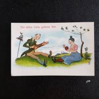Postkarte, vintage, Liebe, Karikatur, erste Liebe, verliebt,   "Der ersten Liebe goldne Zeit" Bild 1