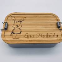 Brotdose Brotbox Lunchbox Blechdose Name Kindergarten Bambus Deckel Kind Taufe Weihnachten personalisiert Geschenk Bild 2