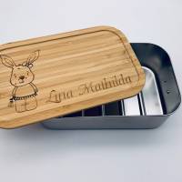 Brotdose Brotbox Lunchbox Blechdose Name Kindergarten Bambus Deckel Kind Taufe Weihnachten personalisiert Geschenk Bild 3