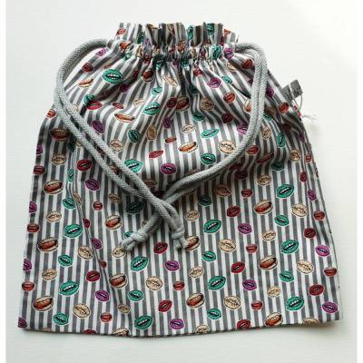 Stoffbeutel * Wäschebeutel * Turnbeutel "Mund" * bunt auf grauen Streifen
