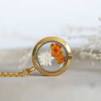 Trockenblumen Medaillon Halskette, 25 mm, getrocknete echte Blüten, Brautschmuck, gold, rosegold, silber Bild 1