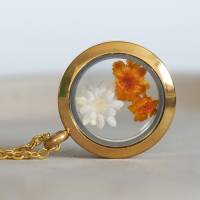 Trockenblumen Medaillon Halskette, 25 mm, getrocknete echte Blüten, Brautschmuck, gold, rosegold, silber Bild 2