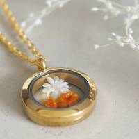 Trockenblumen Medaillon Halskette, 25 mm, getrocknete echte Blüten, Brautschmuck, gold, rosegold, silber Bild 4
