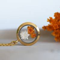 Trockenblumen Medaillon Halskette, 25 mm, getrocknete echte Blüten, Brautschmuck, gold, rosegold, silber Bild 5