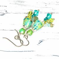 keramikblüten ohrhänger, lässige boho hippie ohrringe, geschenk, glasperlen blau, grün, türkis Bild 10
