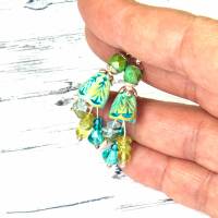 keramikblüten ohrhänger, lässige boho hippie ohrringe, geschenk, glasperlen blau, grün, türkis Bild 4