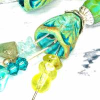 keramikblüten ohrhänger, lässige boho hippie ohrringe, geschenk, glasperlen blau, grün, türkis Bild 9