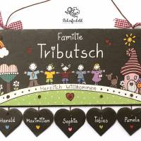 personalisiertes Türschild Familie, Schiefertürschild wetterfest, Namensschild handbemalt, Familientürschild, Unikat Bild 1